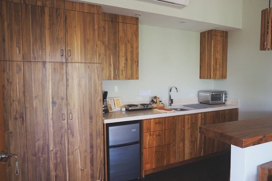 Oceanview Studio kitchenette with mini fridge and toaster oven